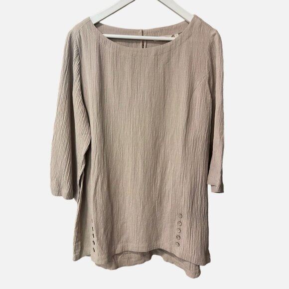 Soft Surroundings Oceo Gauze Crinkle Tunic Button Detail Blouse Women’s Size L - Picture 2 of 7